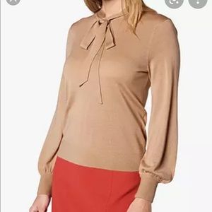 L.K. Bennet camel sweater with neck tie in medium